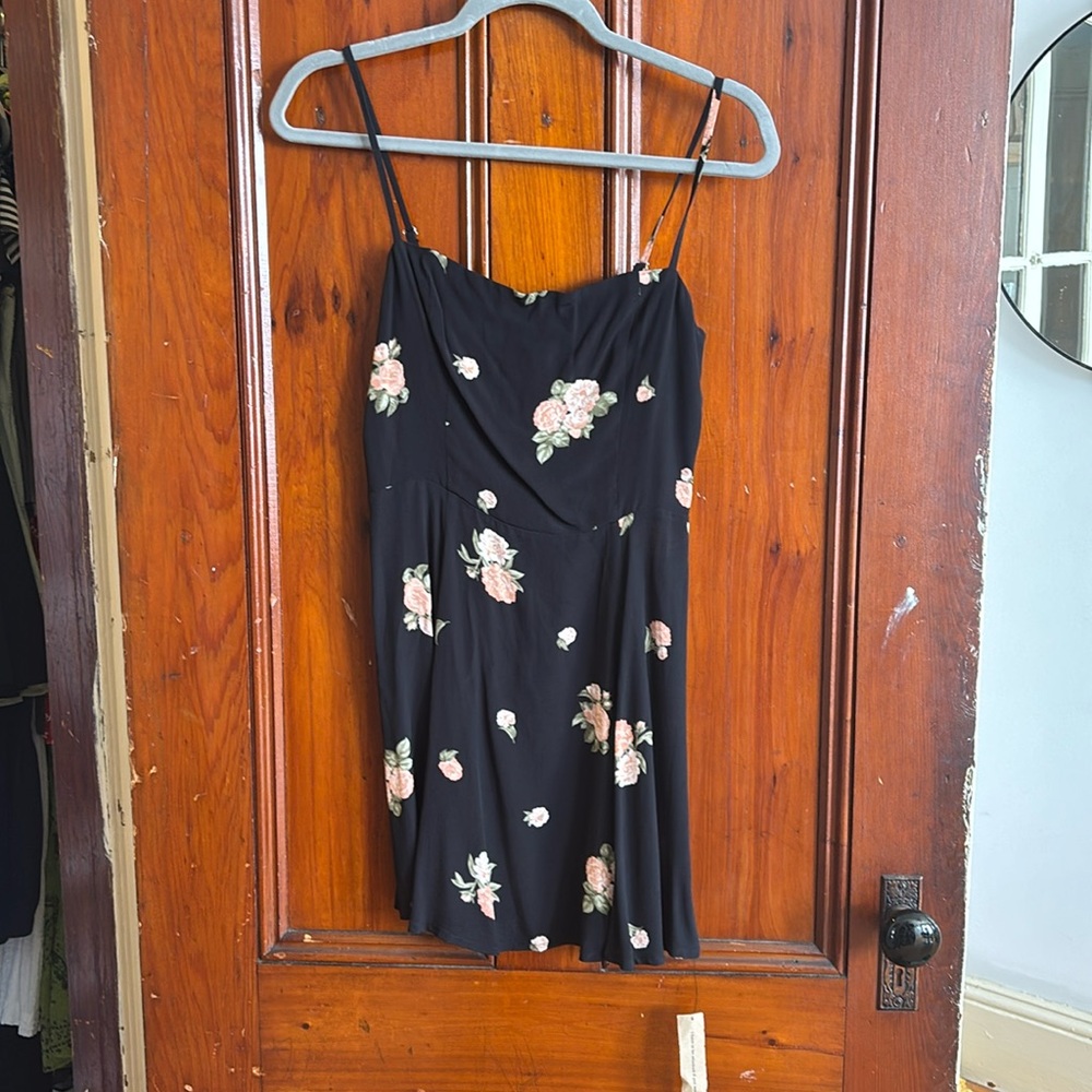 Reformation black and pink floral mini dress size 2 NWT